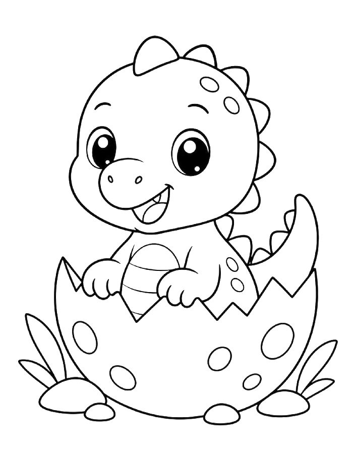Adorable Baby Dinosaur Hatching From A Spotted Egg With A Cheerful Smile Coloring Page