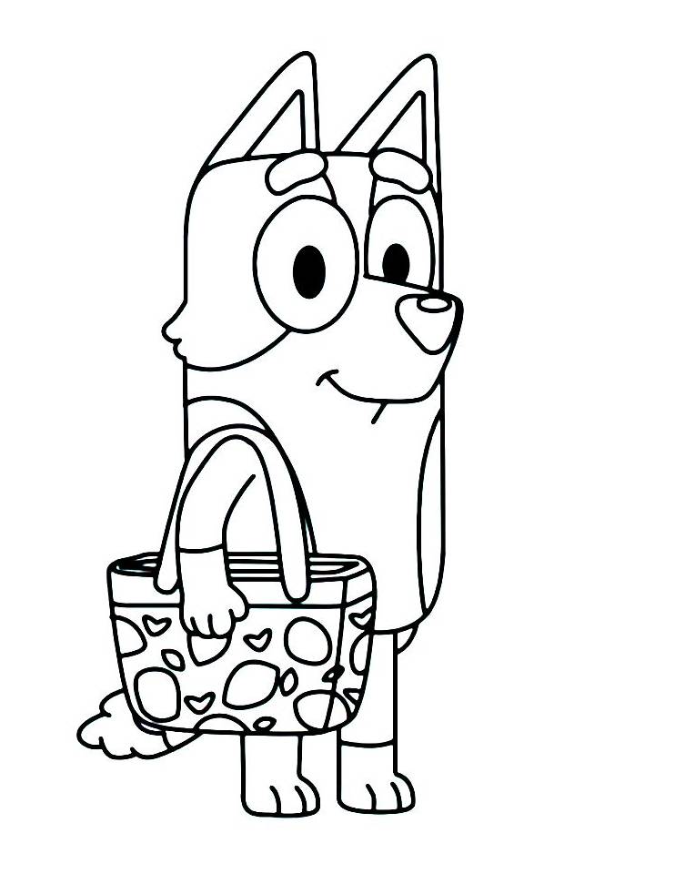 Bluey getting ready for a fun day out with her favorite bag