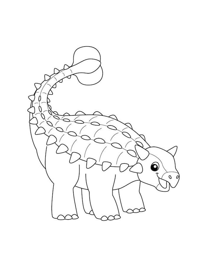 Cute Armored Ankylosaurus With A Clubbed Tail, Spikes, And Protective Plates Coloring Page