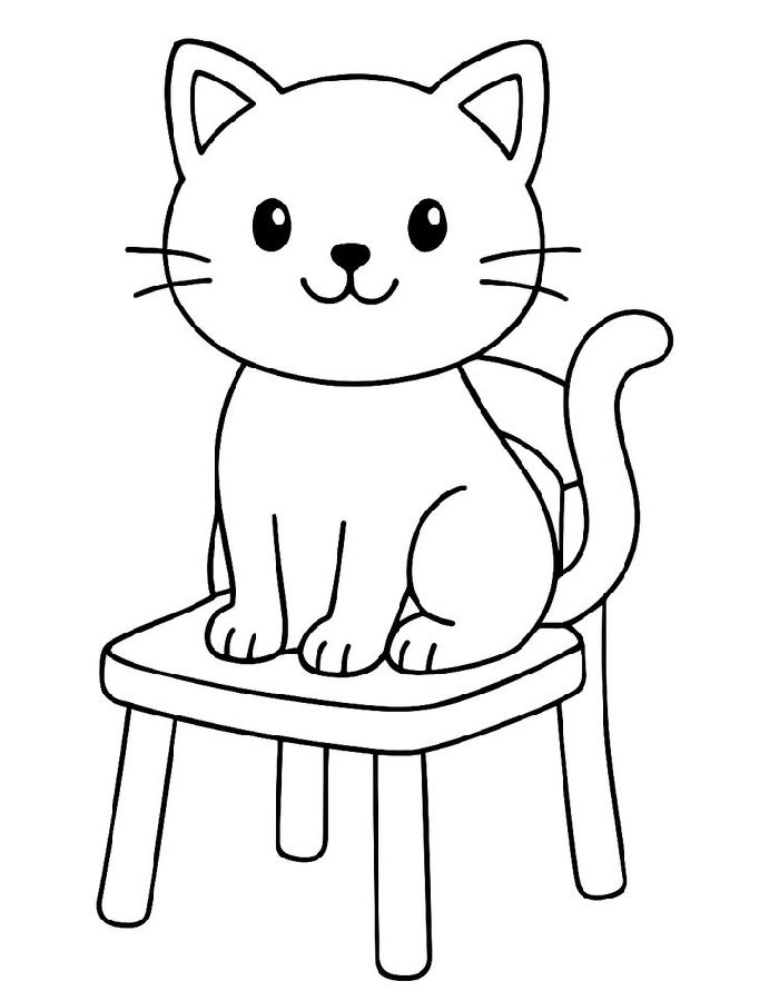Cute Kitten Perched On A Wooden Stool With A Raised Tail Coloring Page
