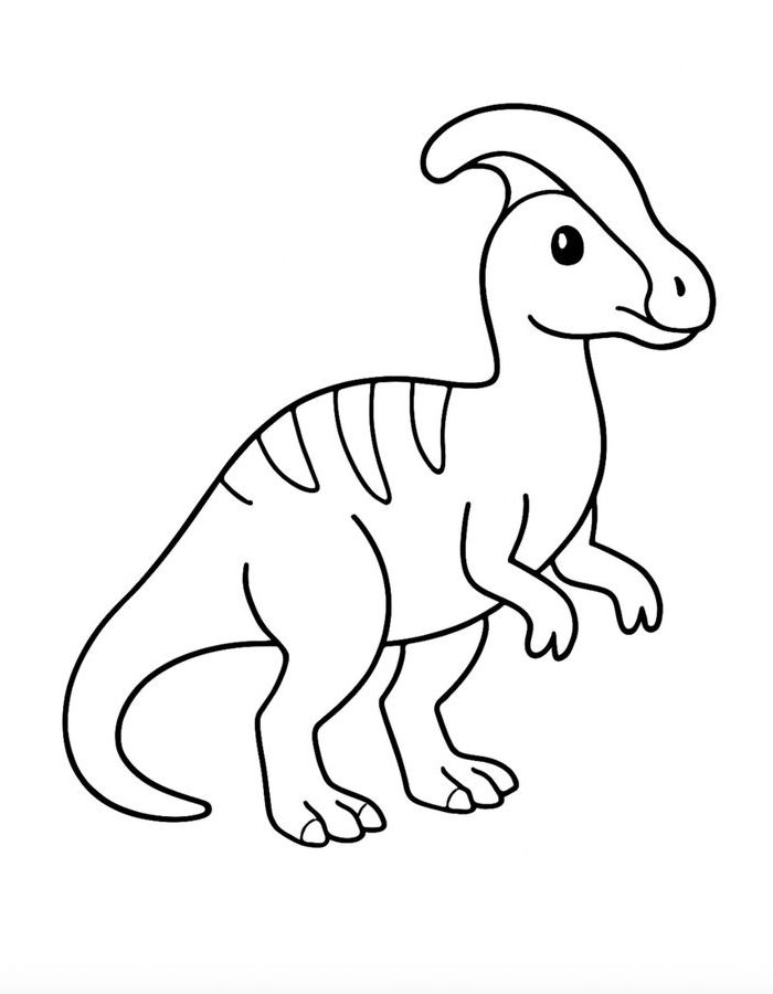 Cute Parasaurolophus Dinosaur With A Curved Crest, Long Tail, And Small Arms Coloring Page