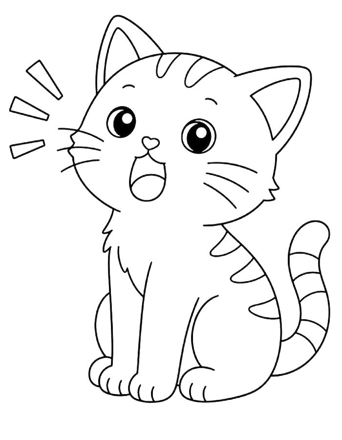 Excited Kitten With Sparkling Eyes, Heart-shaped Nose, And Striped Tail Coloring Page