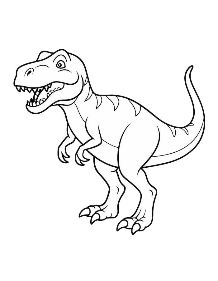 Fierce T-rex With Open Jaws, Sharp Teeth, Powerful Legs, And Long Tail Coloring Page