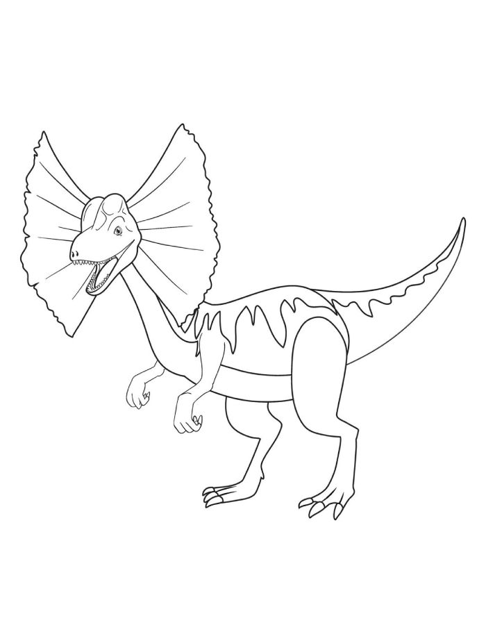 Frilled Dinosaur With A Wide Neck Crest, Sharp Teeth, And Long Tail Coloring Page