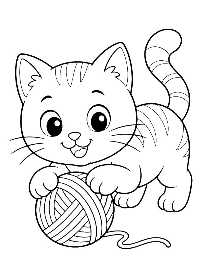 Playful Kitten Cuddling A Ball Of Yarn With Its Paws Coloring Page