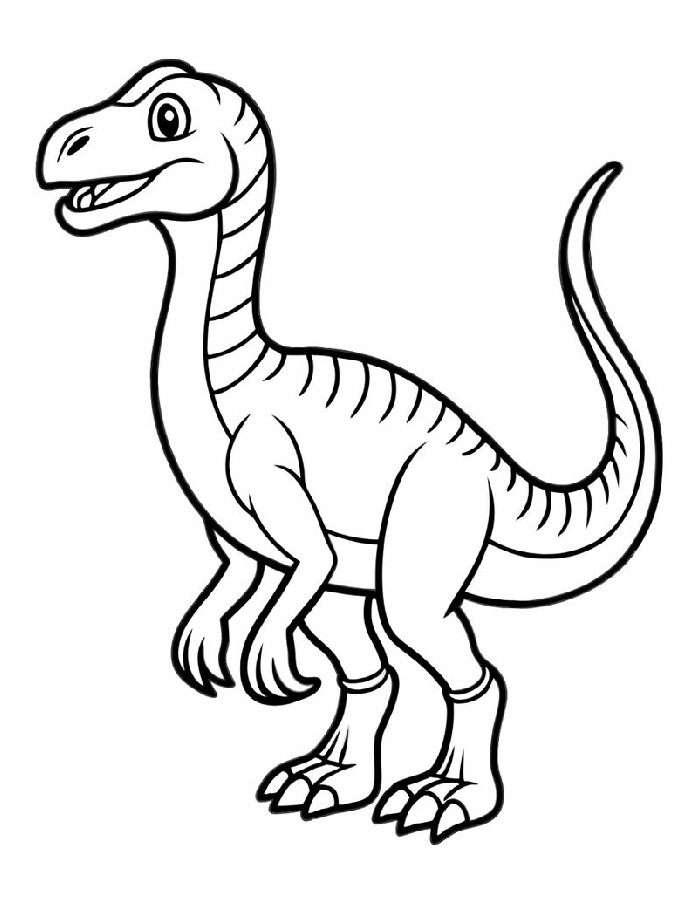 Smiling Velociraptor With Sharp Claws, Long Tail, And Detailed Body Markings Coloring Page